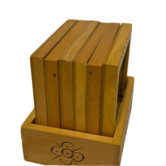 Gemstone Coasters From India Gem Stone & Wood Set Of 6 Hand Carved Set - Picture 2 of 7